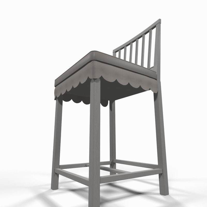 White wooden chair 3D model_4