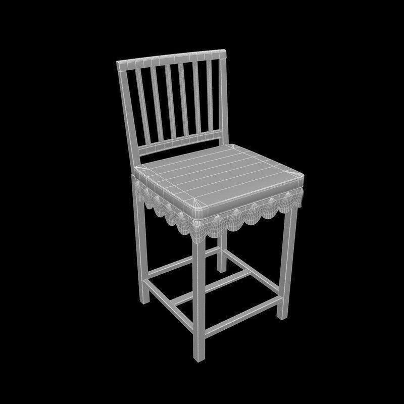White wooden chair 3D model_7