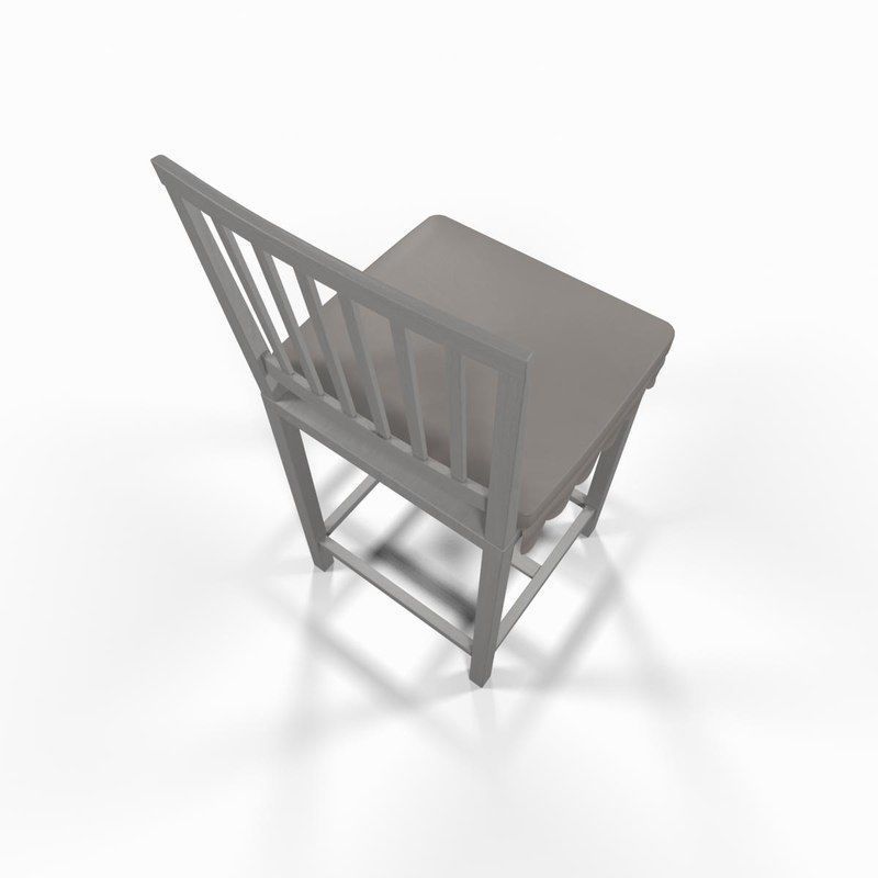 White wooden chair 3D model_1