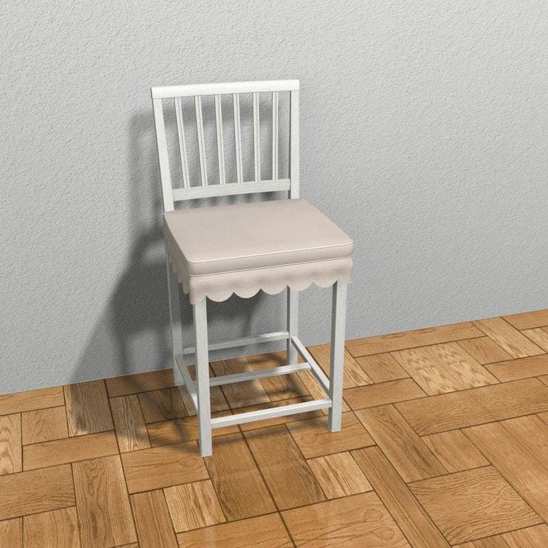 White wooden chair 3D model_6