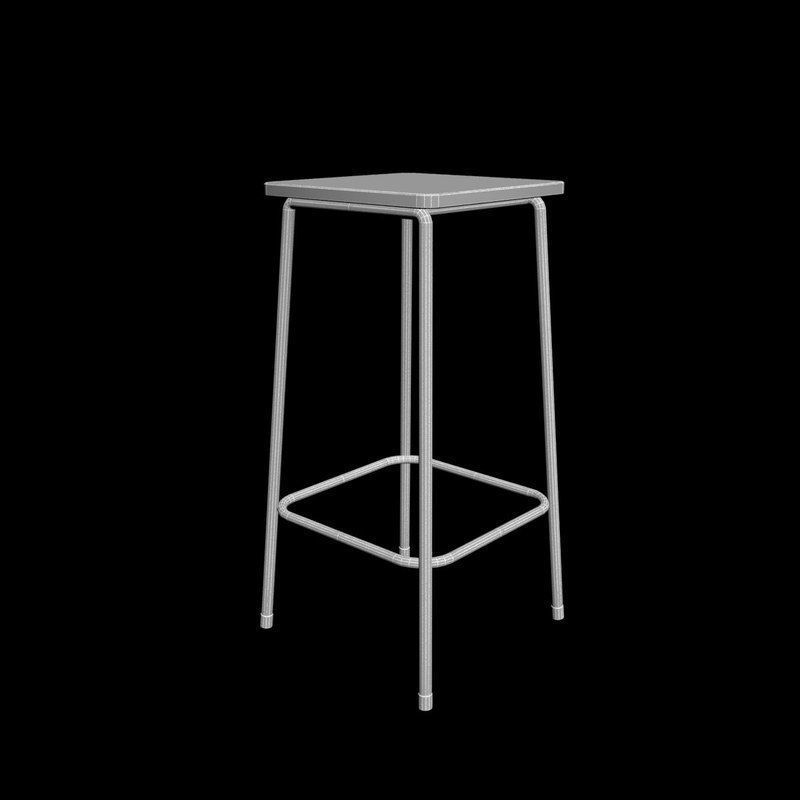Wooden barstool 3D model_7