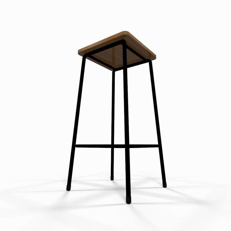 Wooden barstool 3D model_4