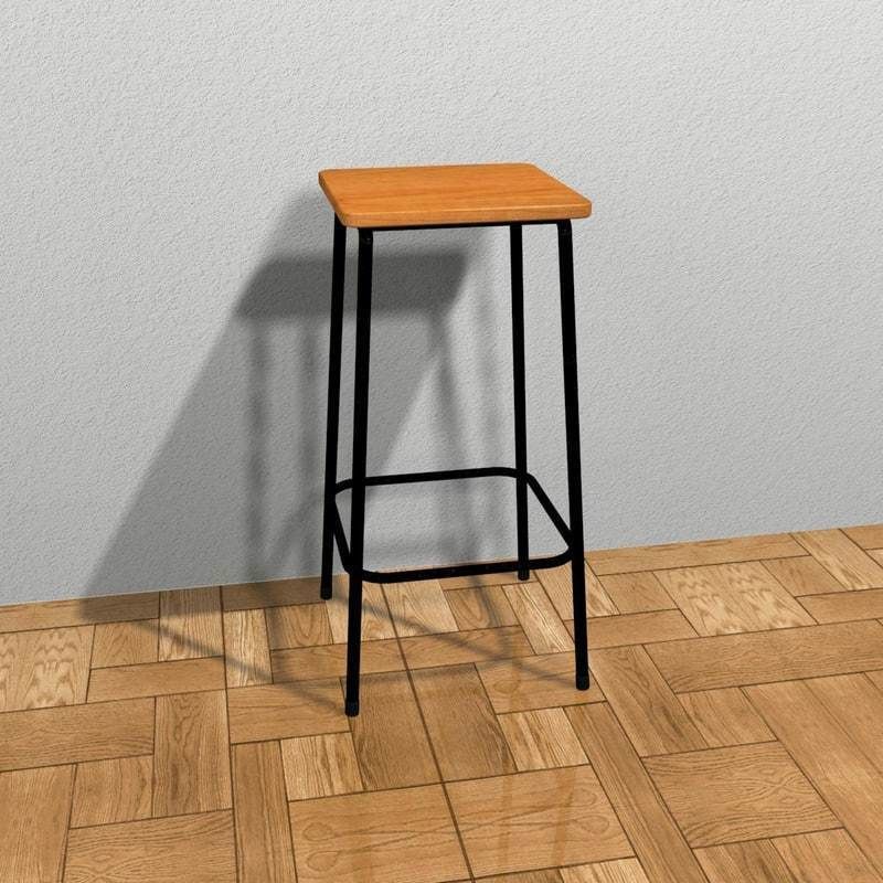 Wooden barstool 3D model_6