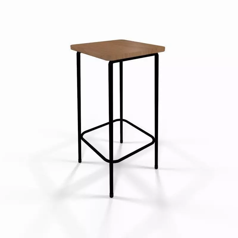 Wooden barstool 3D model_0