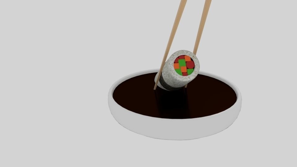 Chopstick Dip Cylinder Nori Sushi Low-poly 3D model_3