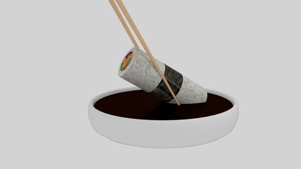 Chopstick Dip Cylinder Nori Sushi Low-poly 3D model_2