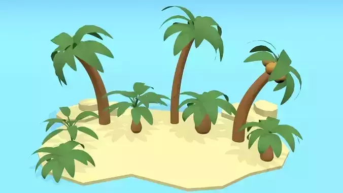 Low Poly Palms island with palm trees