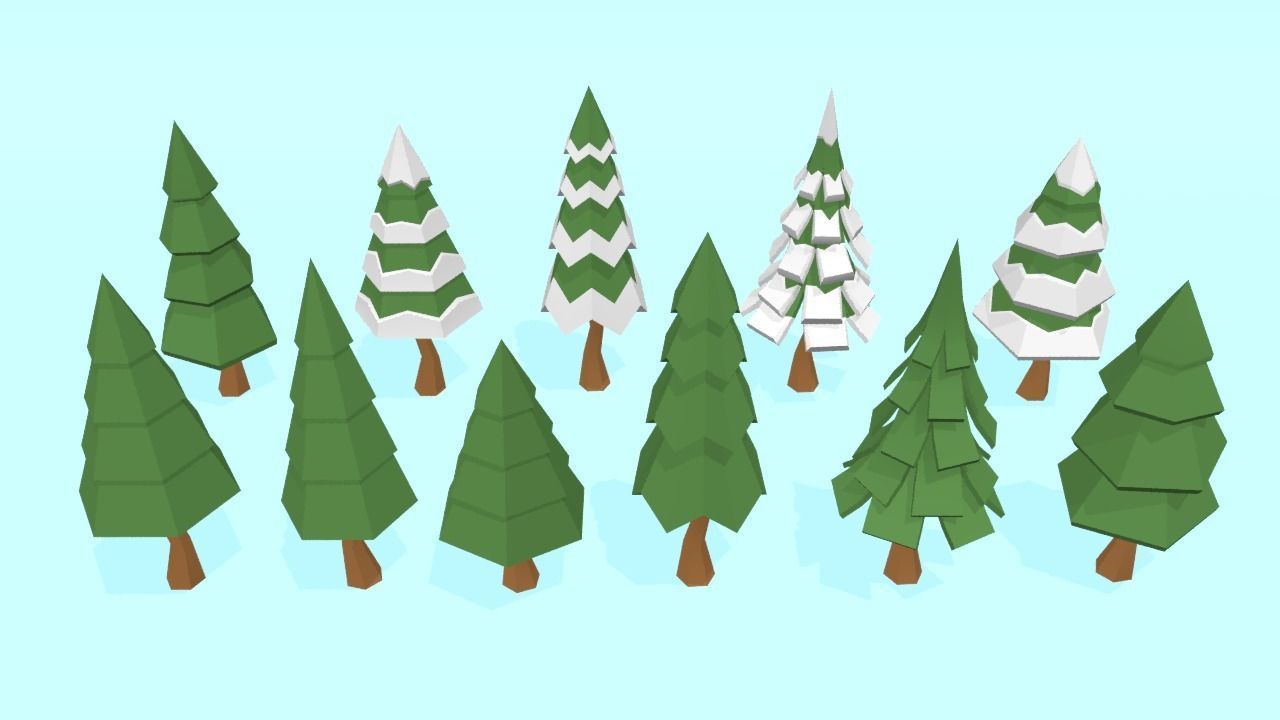 Low Poly Pines group of trees on snowy island Low-poly 3D model_2