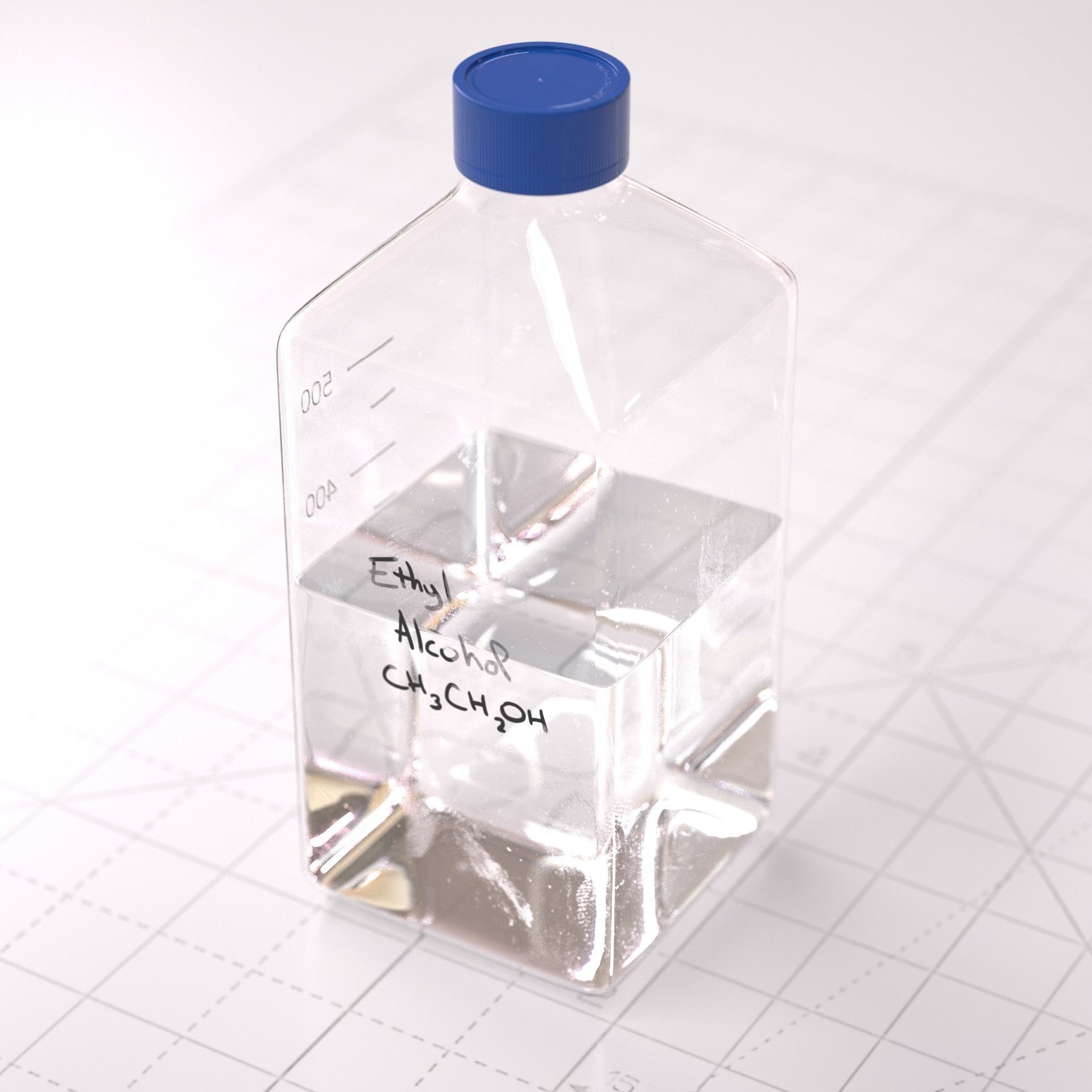 Laboratory Square Glass Bottle 3D model_7