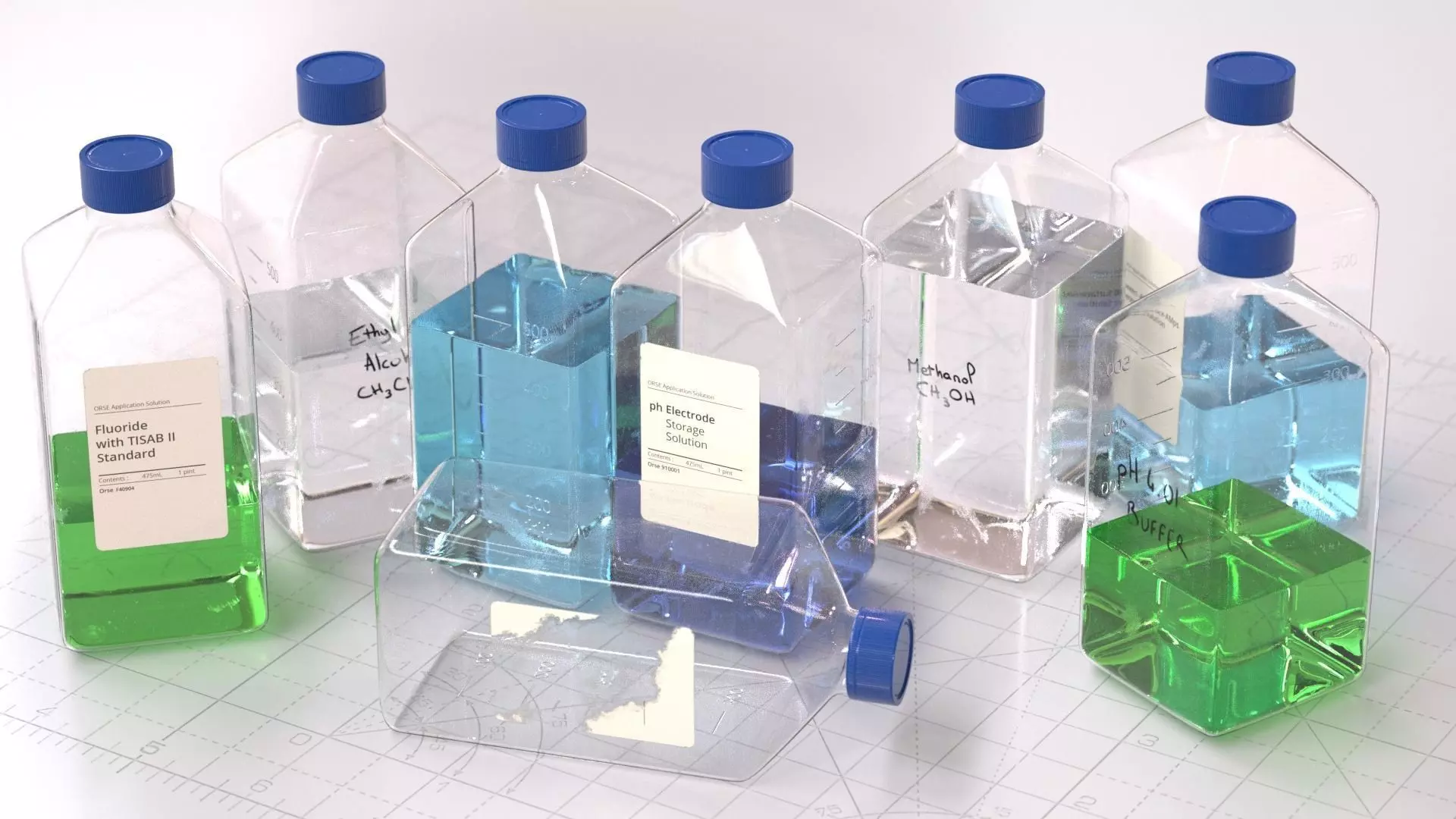 Laboratory Square Glass Bottle 3D model_0