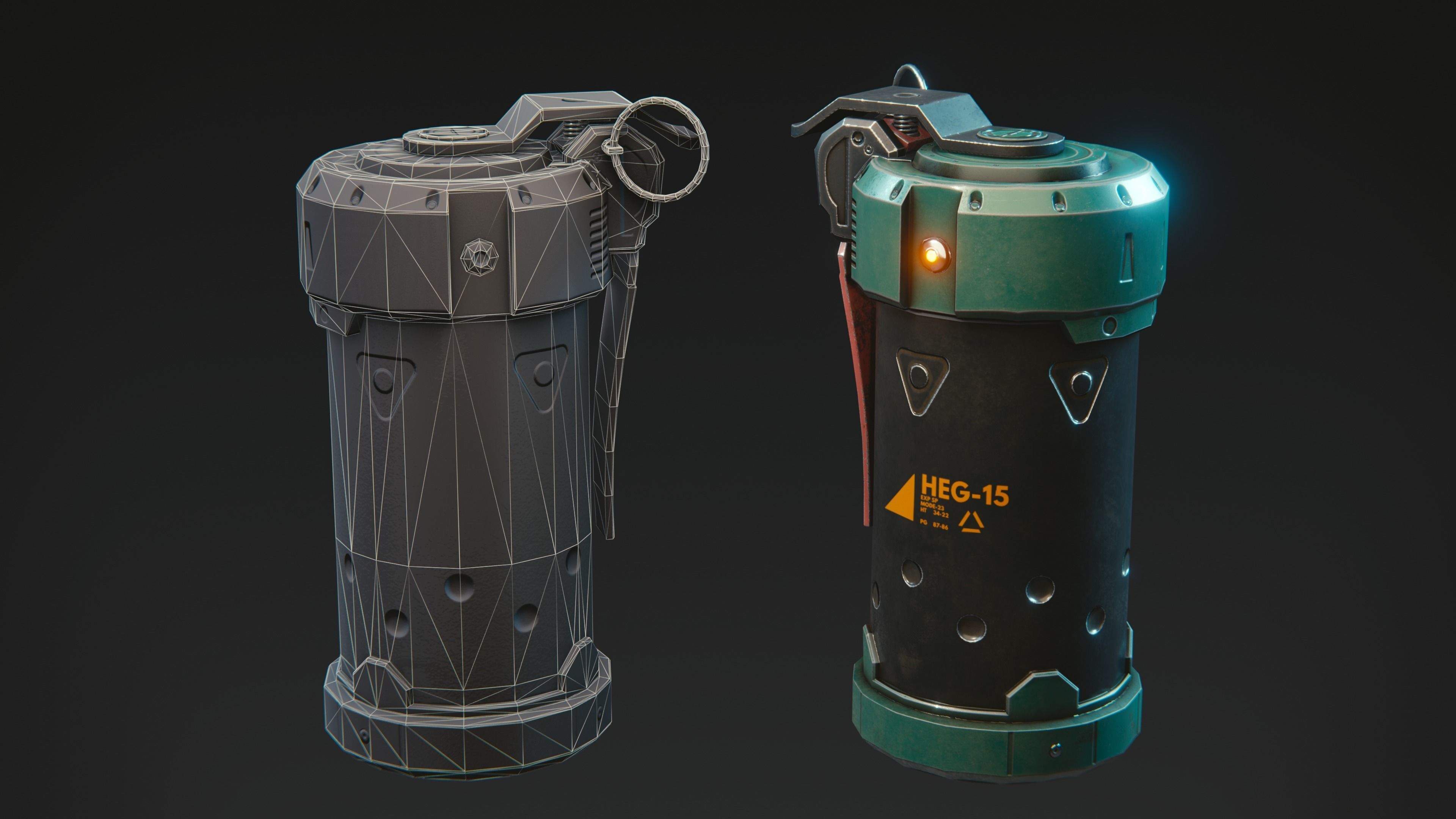 Grenade Game-Ready launcher Low-poly 3D model_3