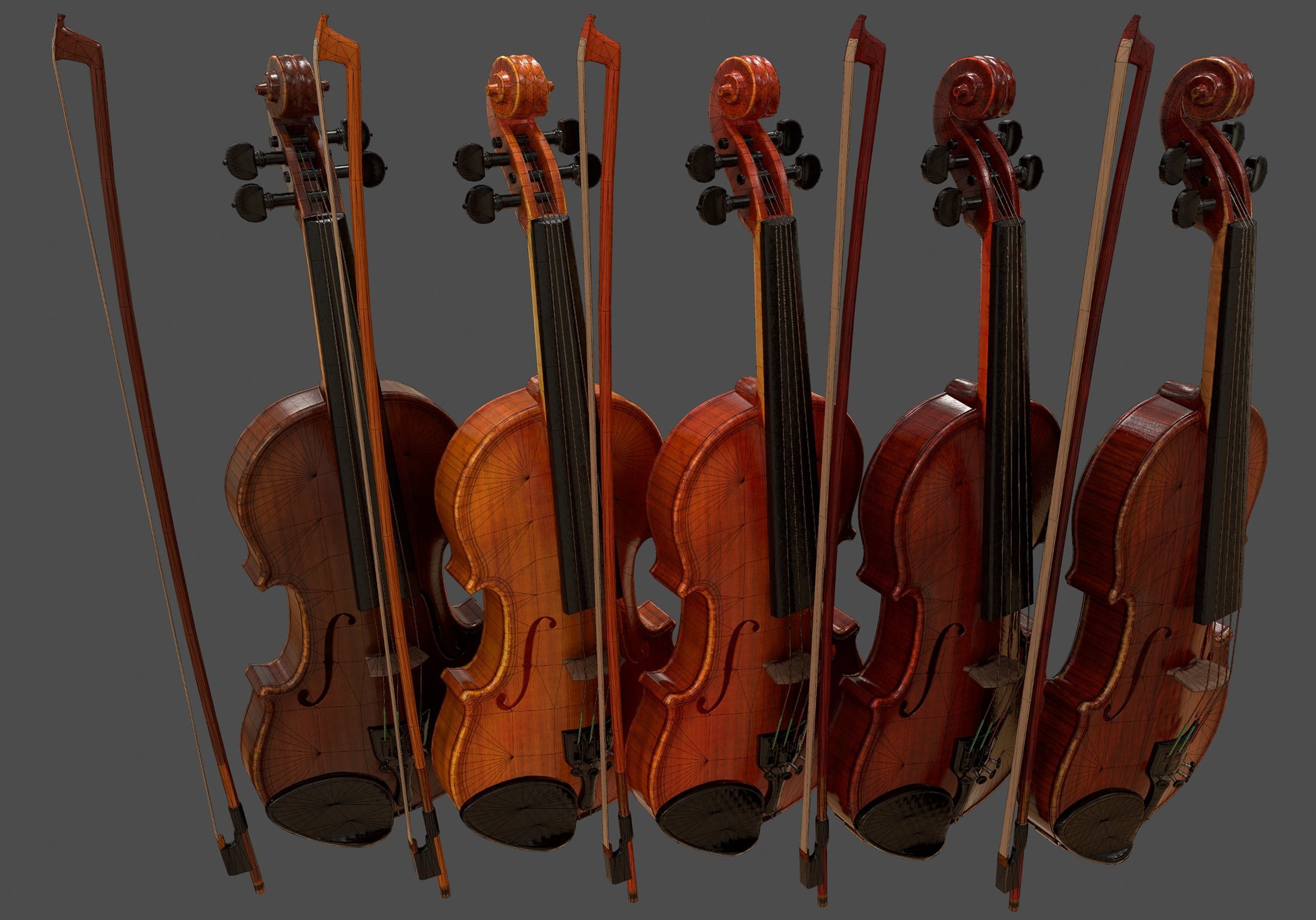 Viola and Bow - Low Poly Low-poly 3D model_3