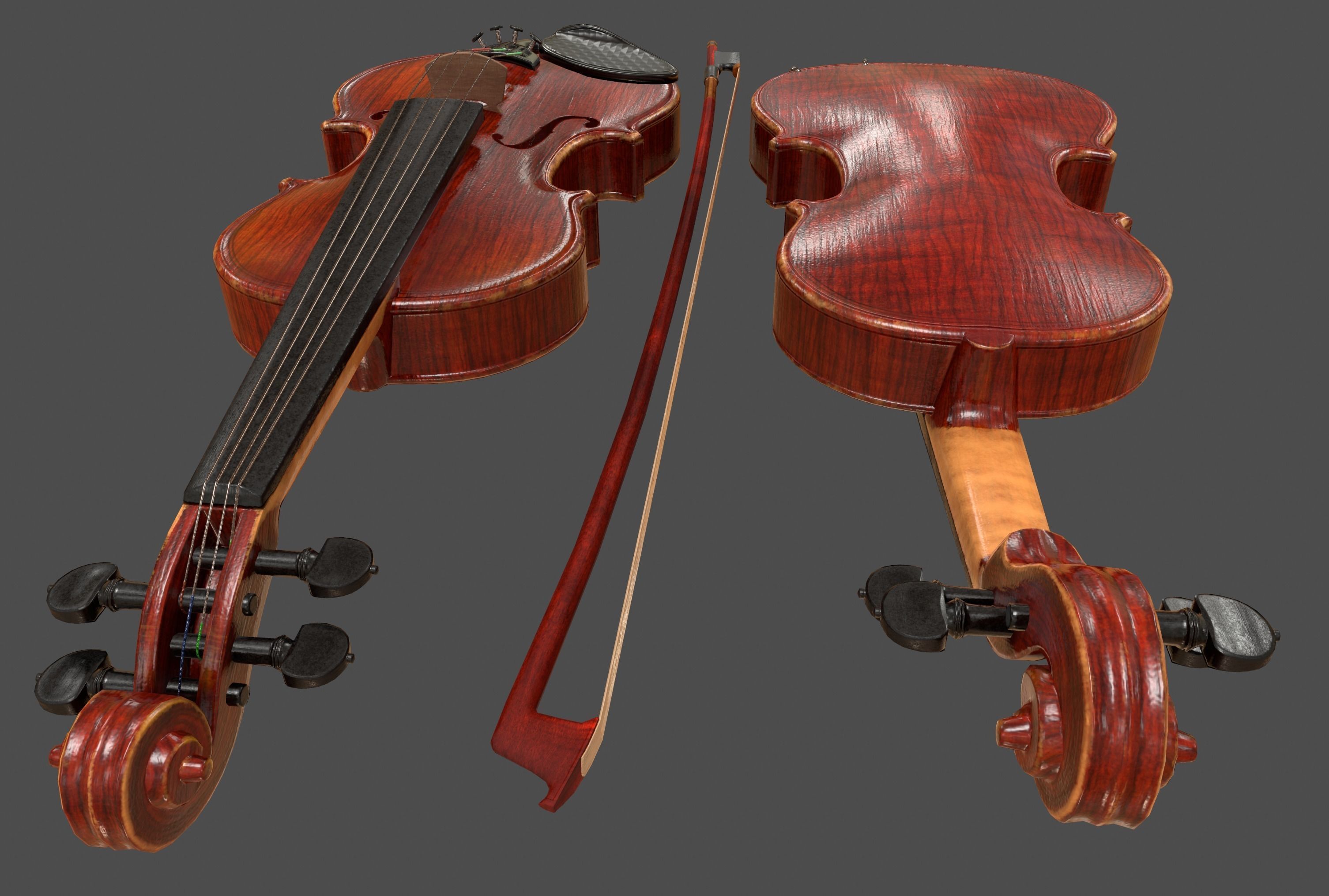 Viola and Bow - Low Poly Low-poly 3D model_10