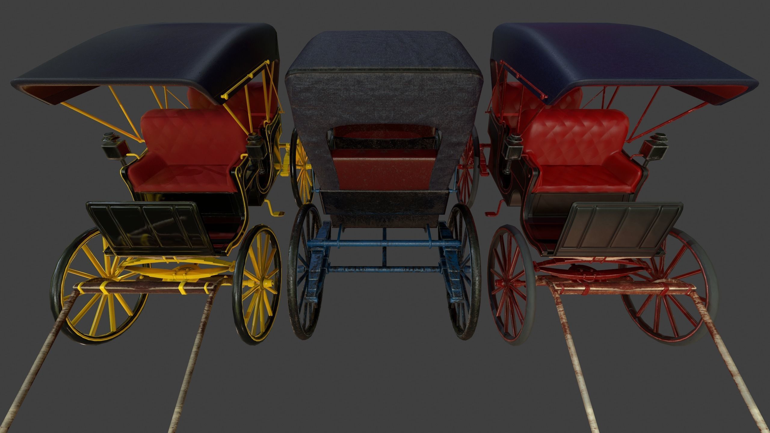 Carriage - Low Poly victorian horse drawn Low-poly 3D model_1
