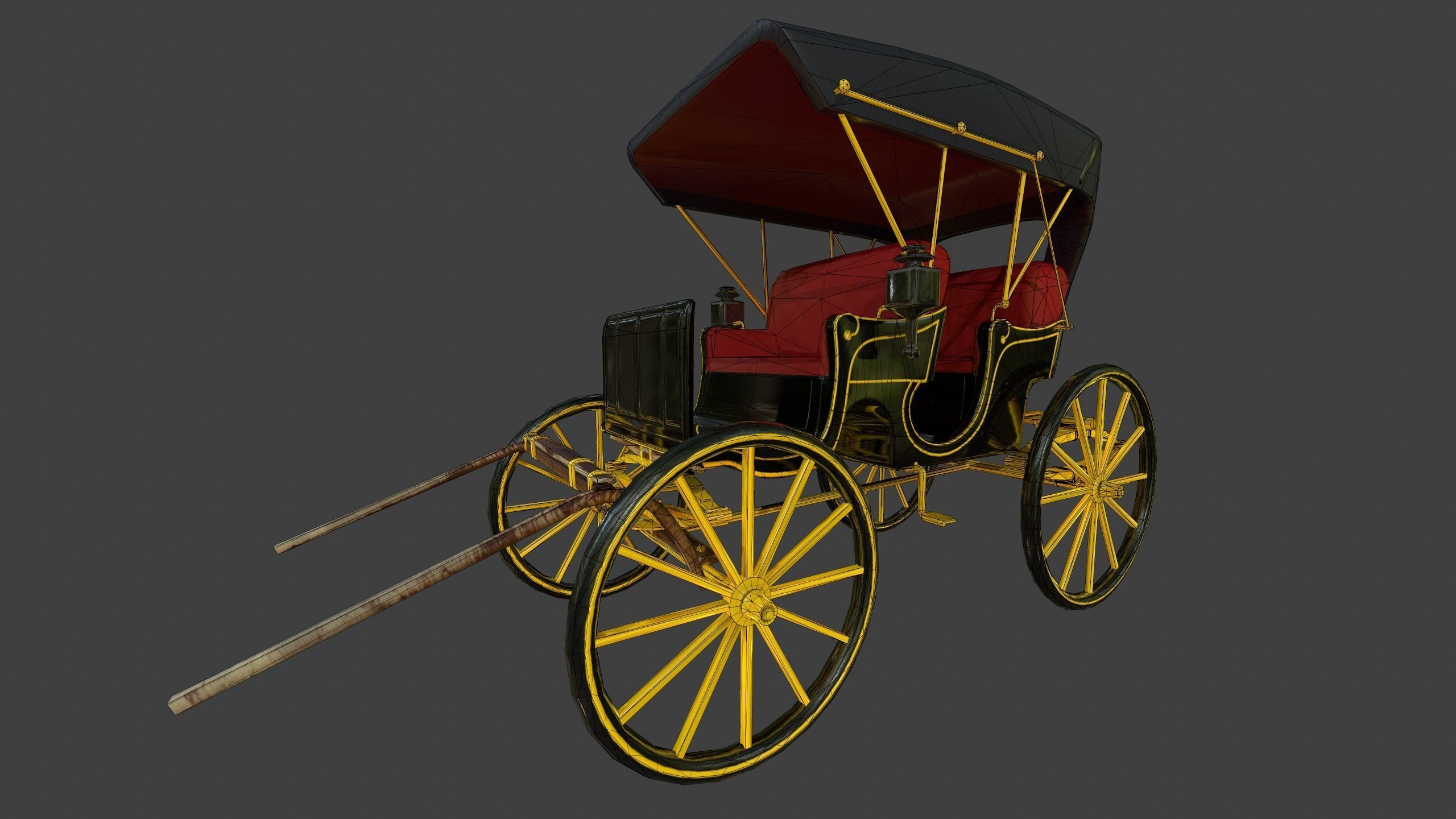 Carriage - Low Poly victorian horse drawn Low-poly 3D model_20