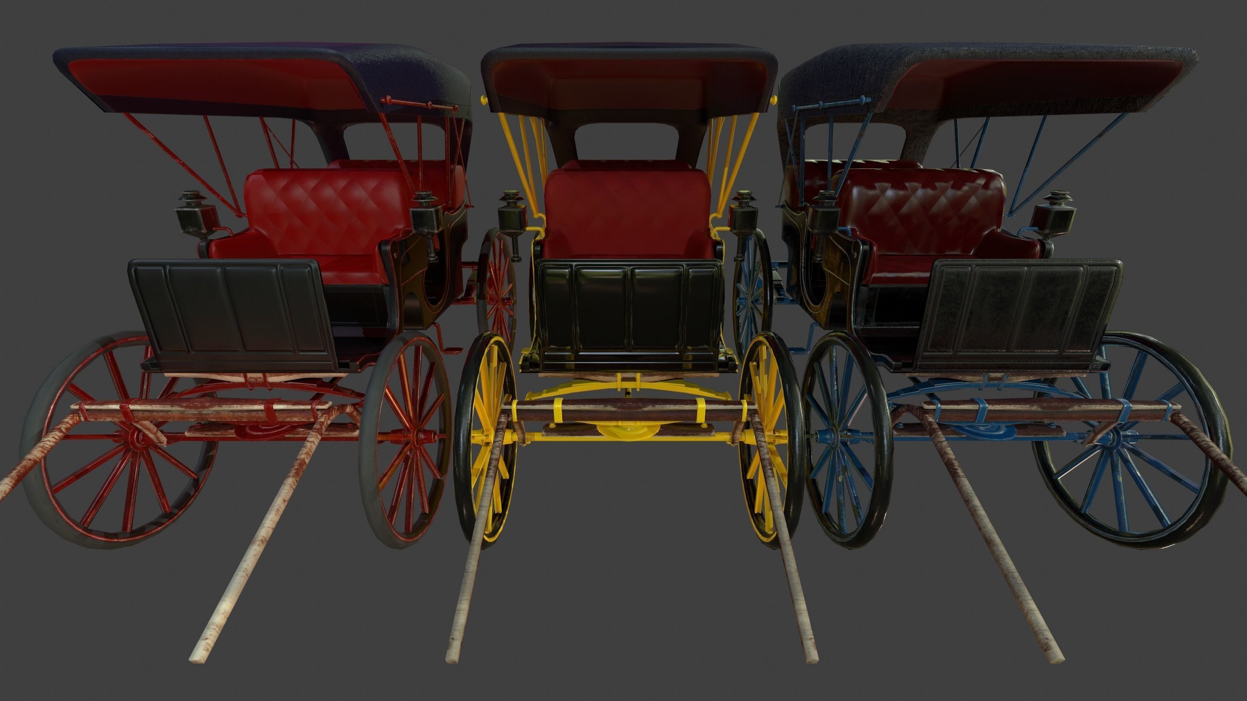 Carriage - Low Poly victorian horse drawn Low-poly 3D model_4