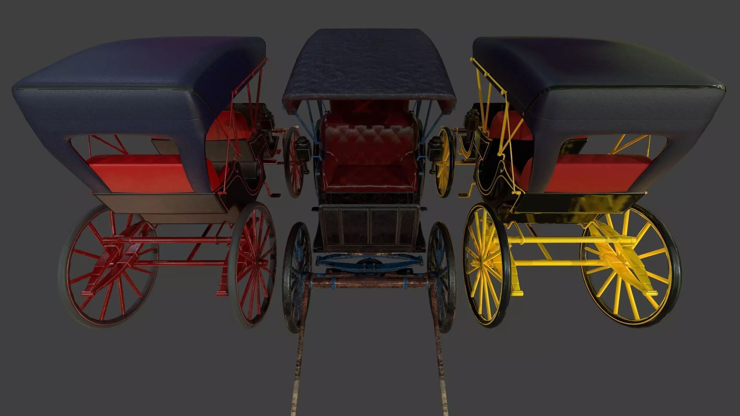 Carriage - Low Poly victorian horse drawn Low-poly 3D model_0