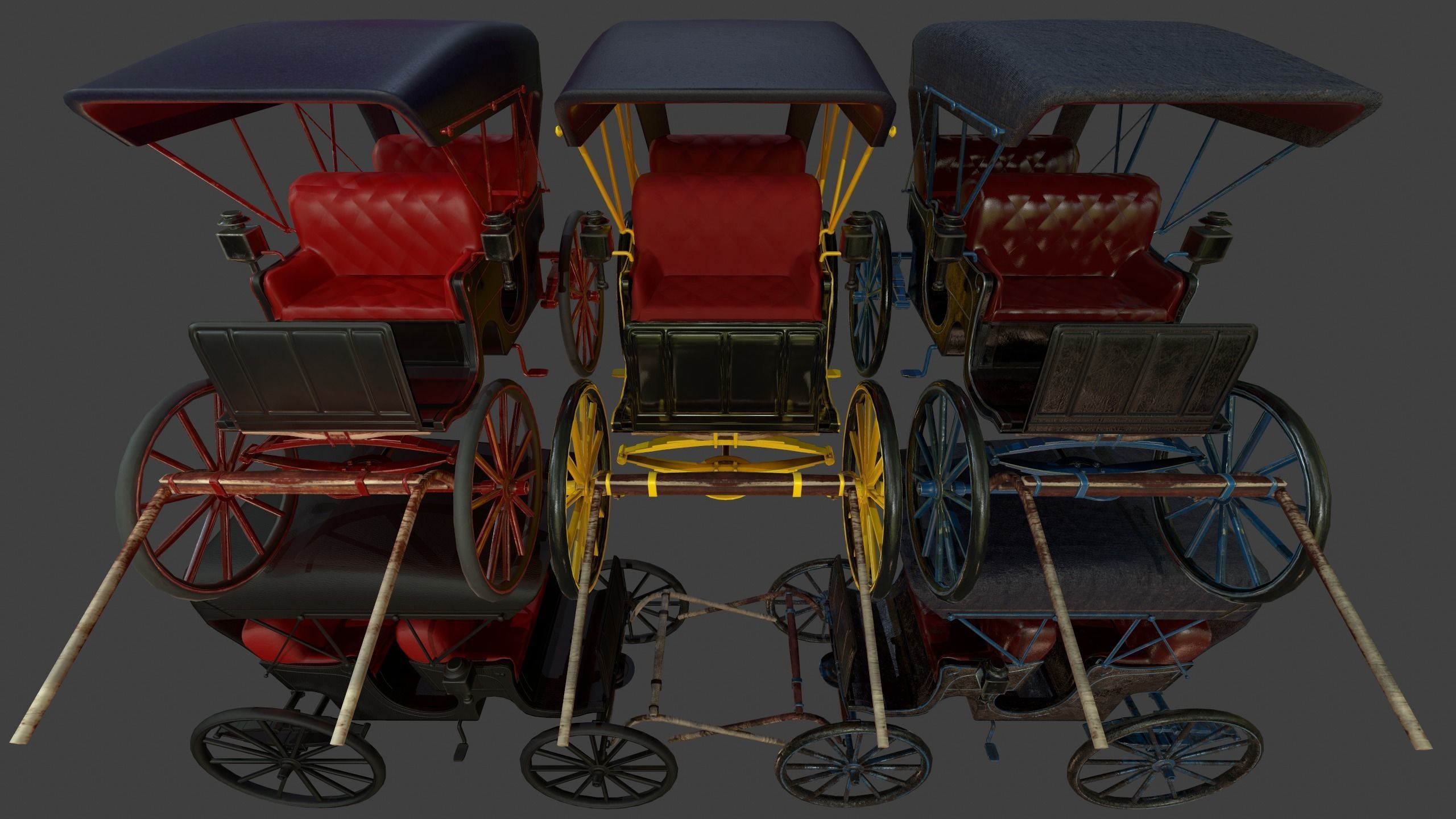 Carriage - Low Poly victorian horse drawn Low-poly 3D model_2