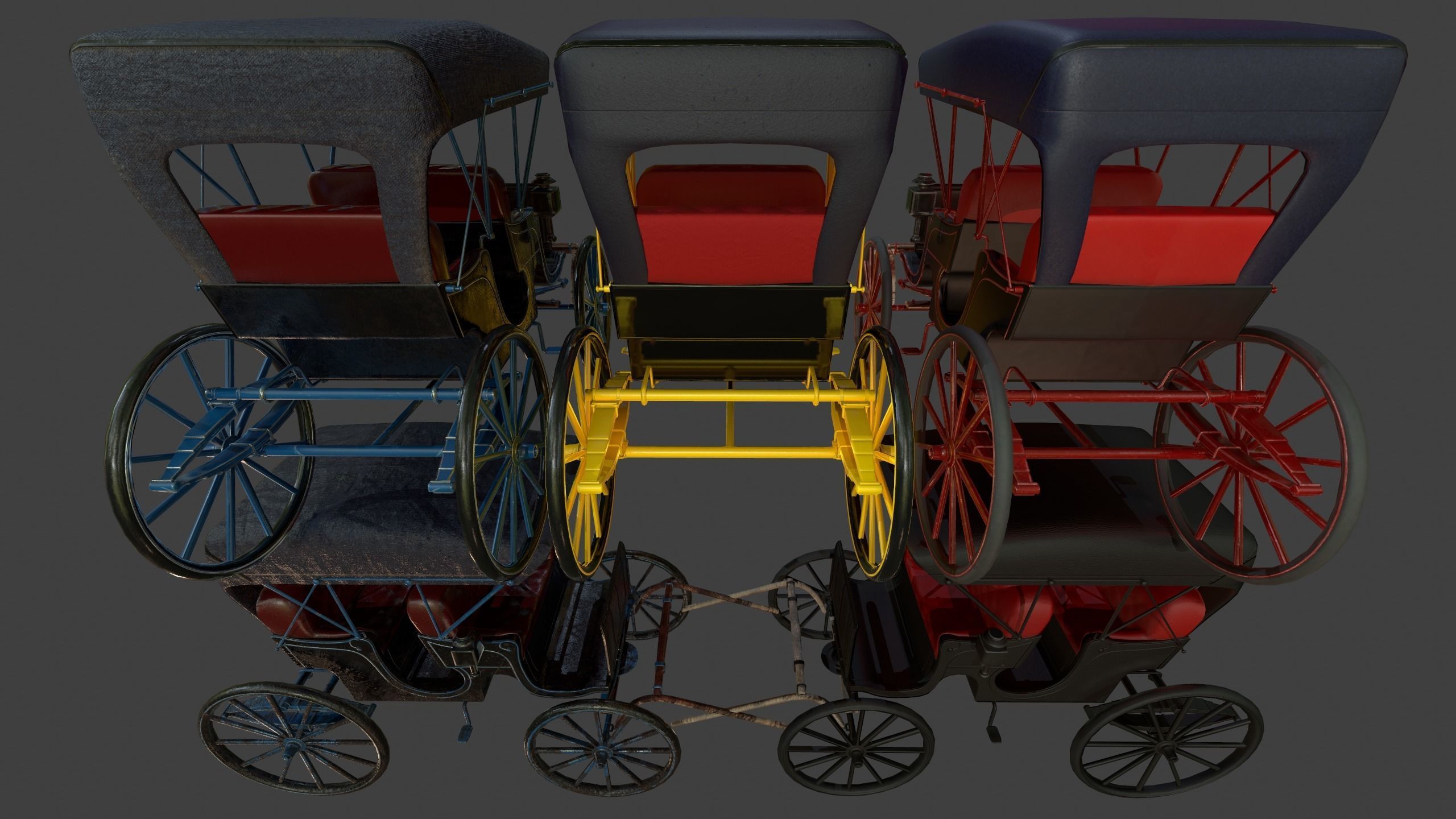 Carriage - Low Poly victorian horse drawn Low-poly 3D model_3