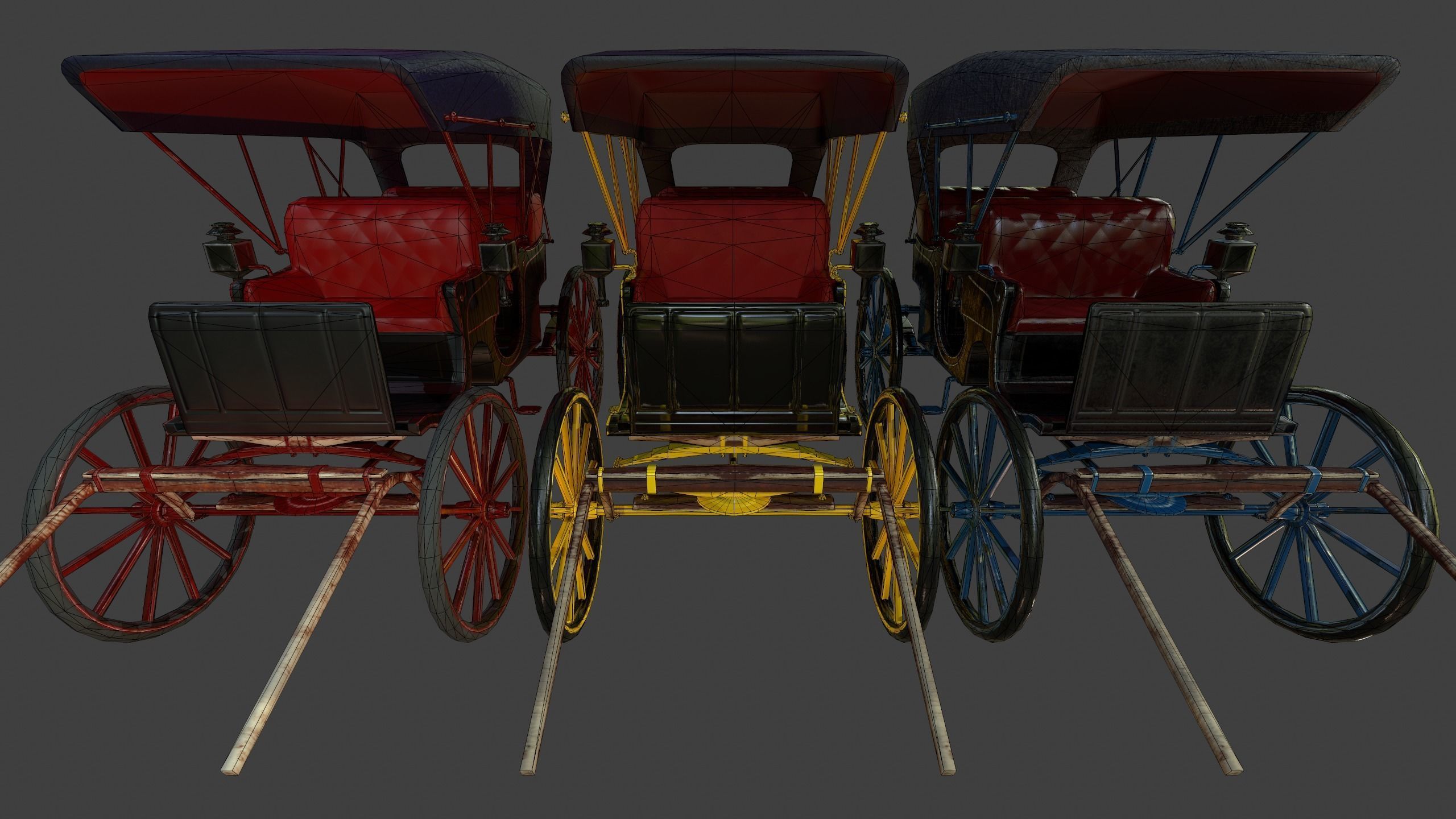 Carriage - Low Poly victorian horse drawn Low-poly 3D model_5