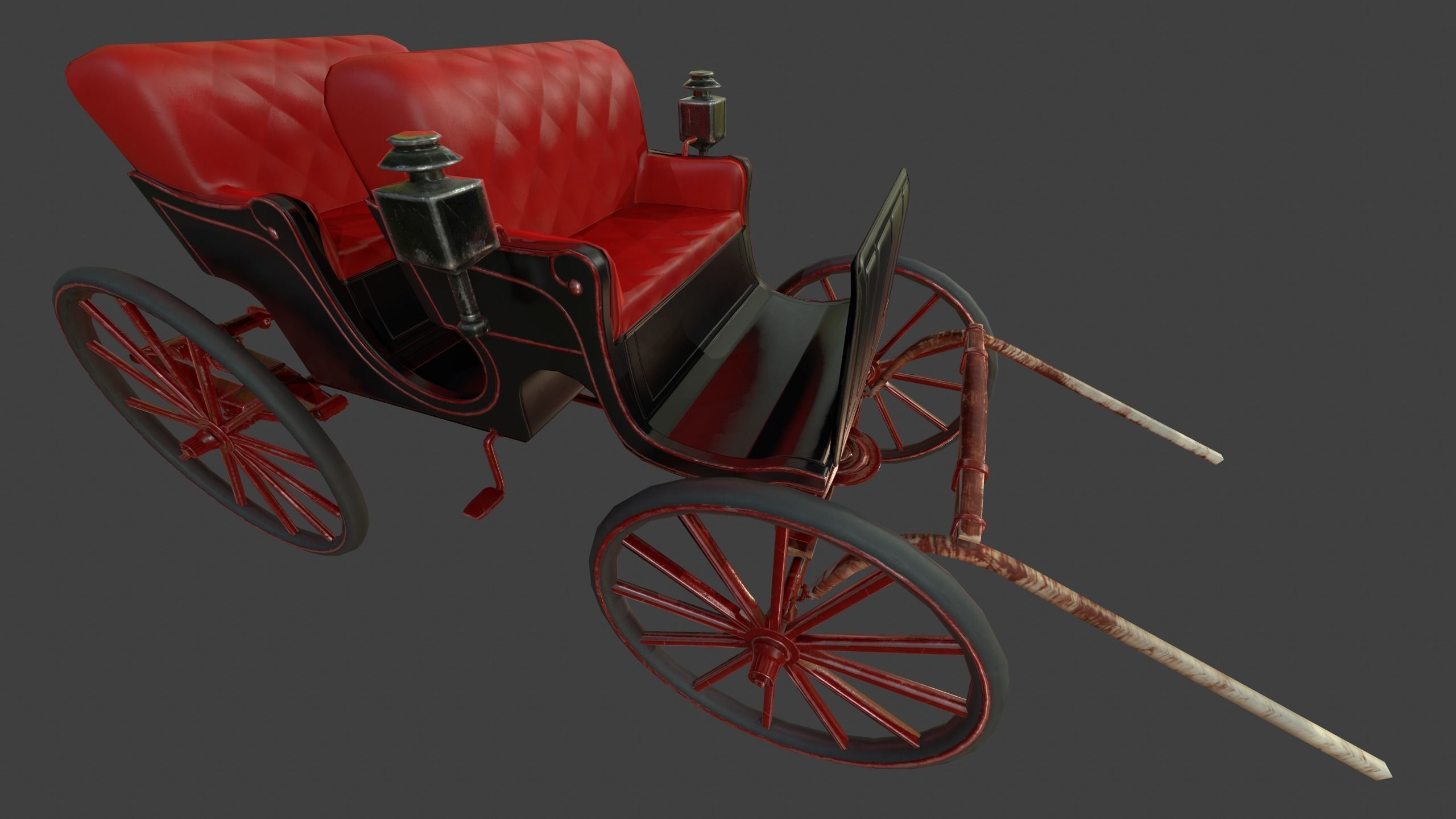 Carriage - Low Poly victorian horse drawn Low-poly 3D model_37