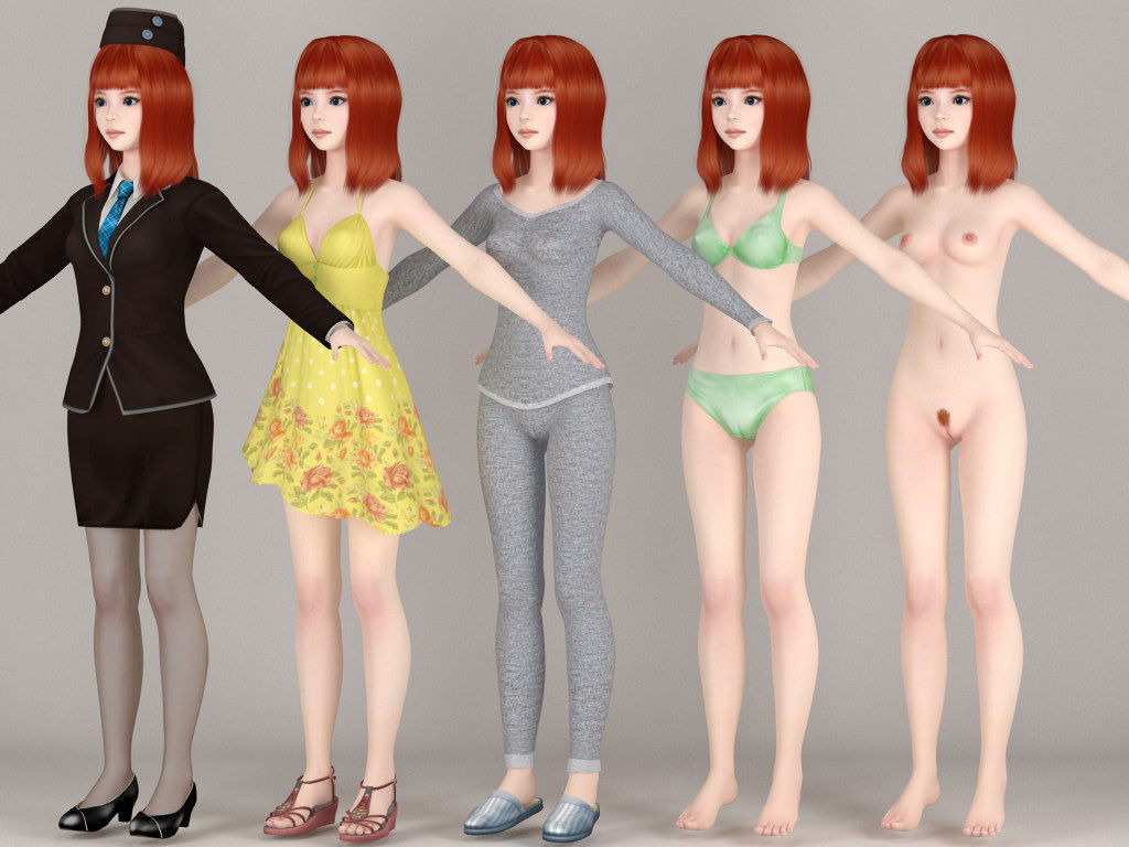 T pose nonrigged model of Olivia with various outfit 3D model_3