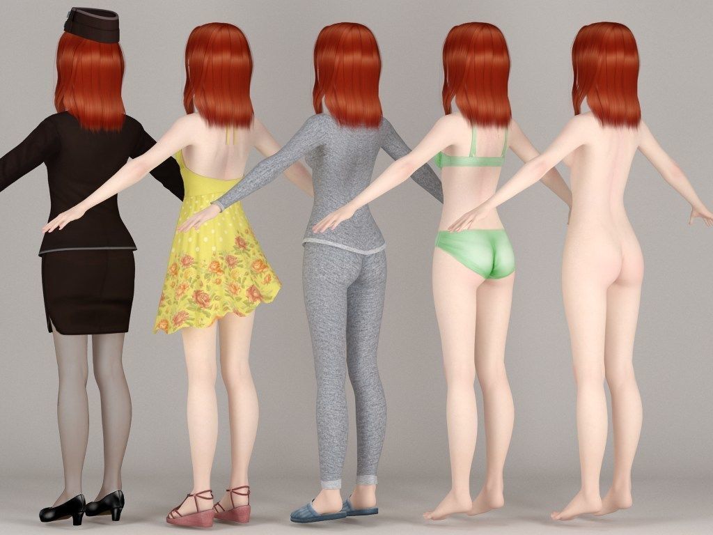 T pose nonrigged model of Olivia with various outfit 3D model_5