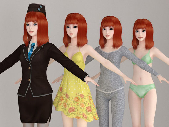 T pose nonrigged model of Olivia with various outfit 3D model