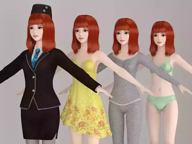 T pose nonrigged model of Olivia with various outfit 3D model