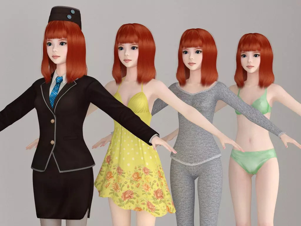 T pose nonrigged model of Olivia with various outfit 3D model_0