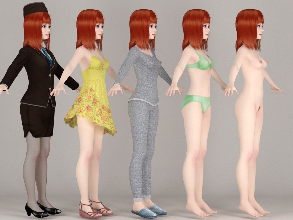 T pose nonrigged model of Olivia with various outfit 3D model_6