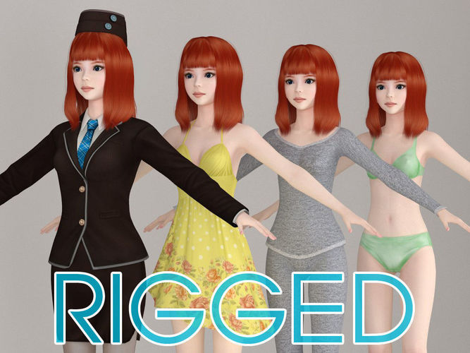 T pose rigged model of Olivia with various outfit  3D model