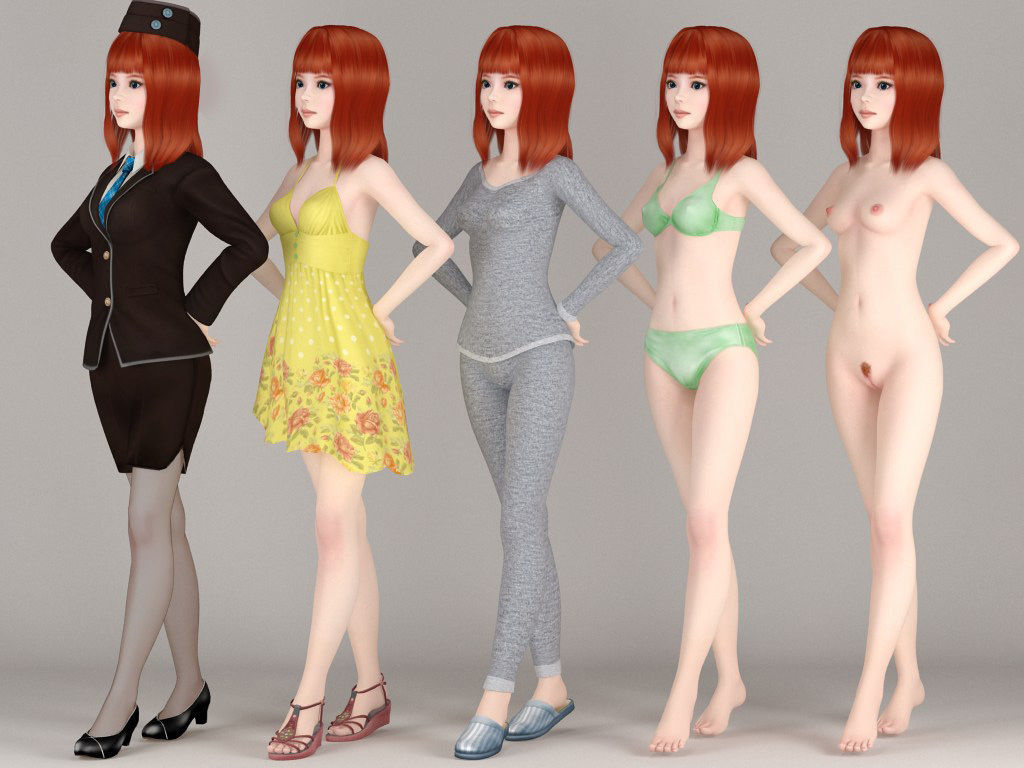 T pose rigged model of Olivia with various outfit  3D model_1