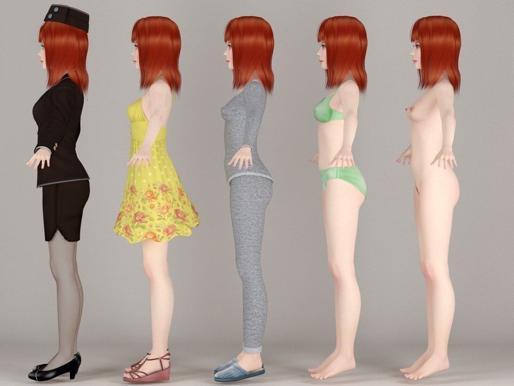 T pose rigged model of Olivia with various outfit  3D model_6