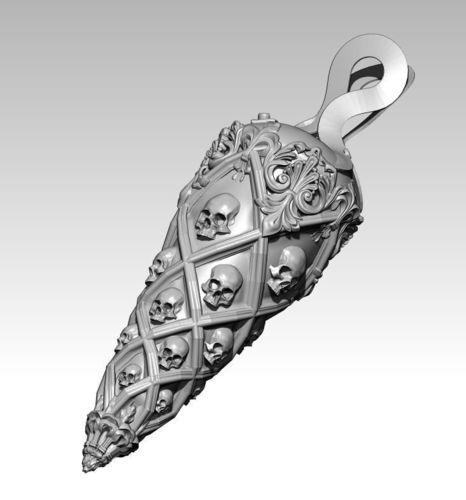 Carved Detailed Jewelery Bullet with skulls pendant 3D print model