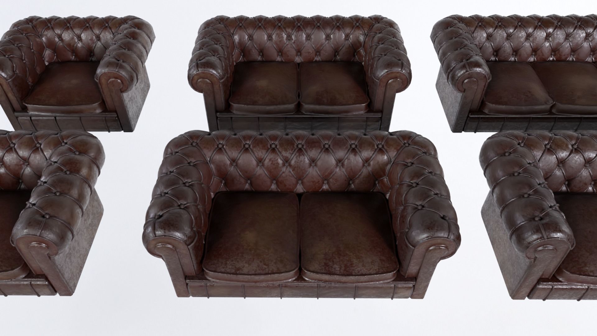 Low Poly PBR Chesterfields four leather chesterfield sofas Low-poly 3D model_7
