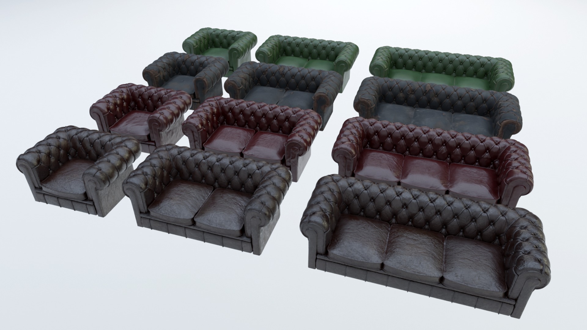 Low Poly PBR Chesterfields four leather chesterfield sofas Low-poly 3D model_2