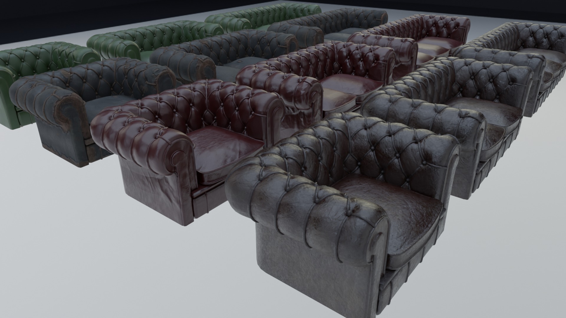 Low Poly PBR Chesterfields four leather chesterfield sofas Low-poly 3D model_4