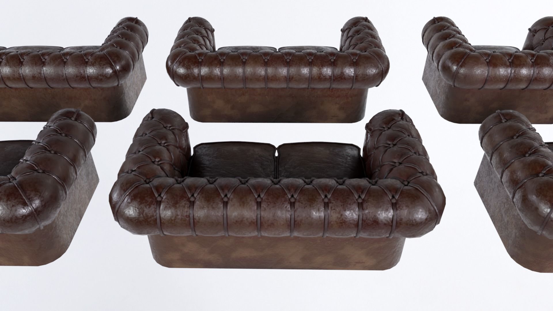 Low Poly PBR Chesterfields four leather chesterfield sofas Low-poly 3D model_8