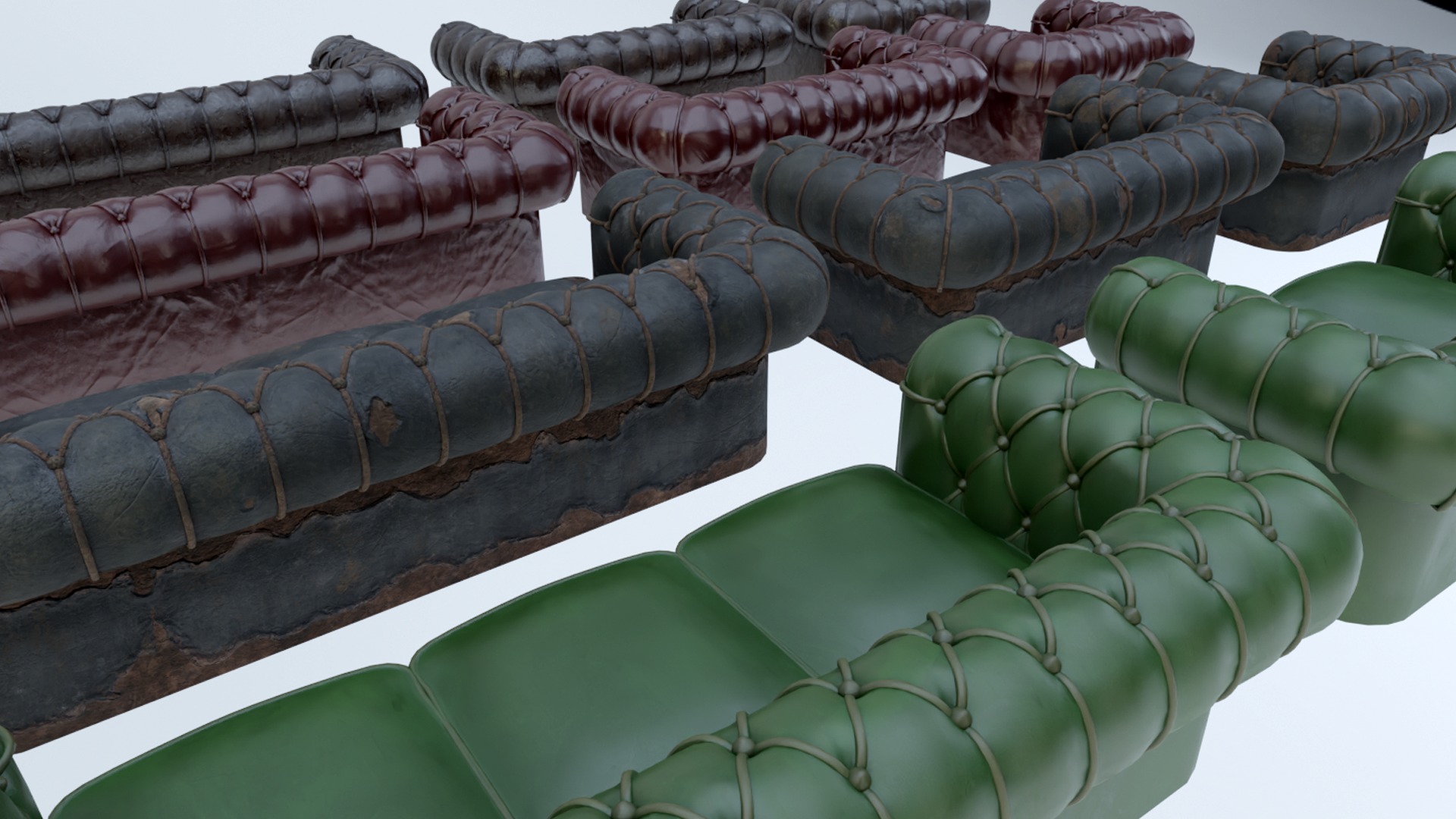 Low Poly PBR Chesterfields four leather chesterfield sofas Low-poly 3D model_5