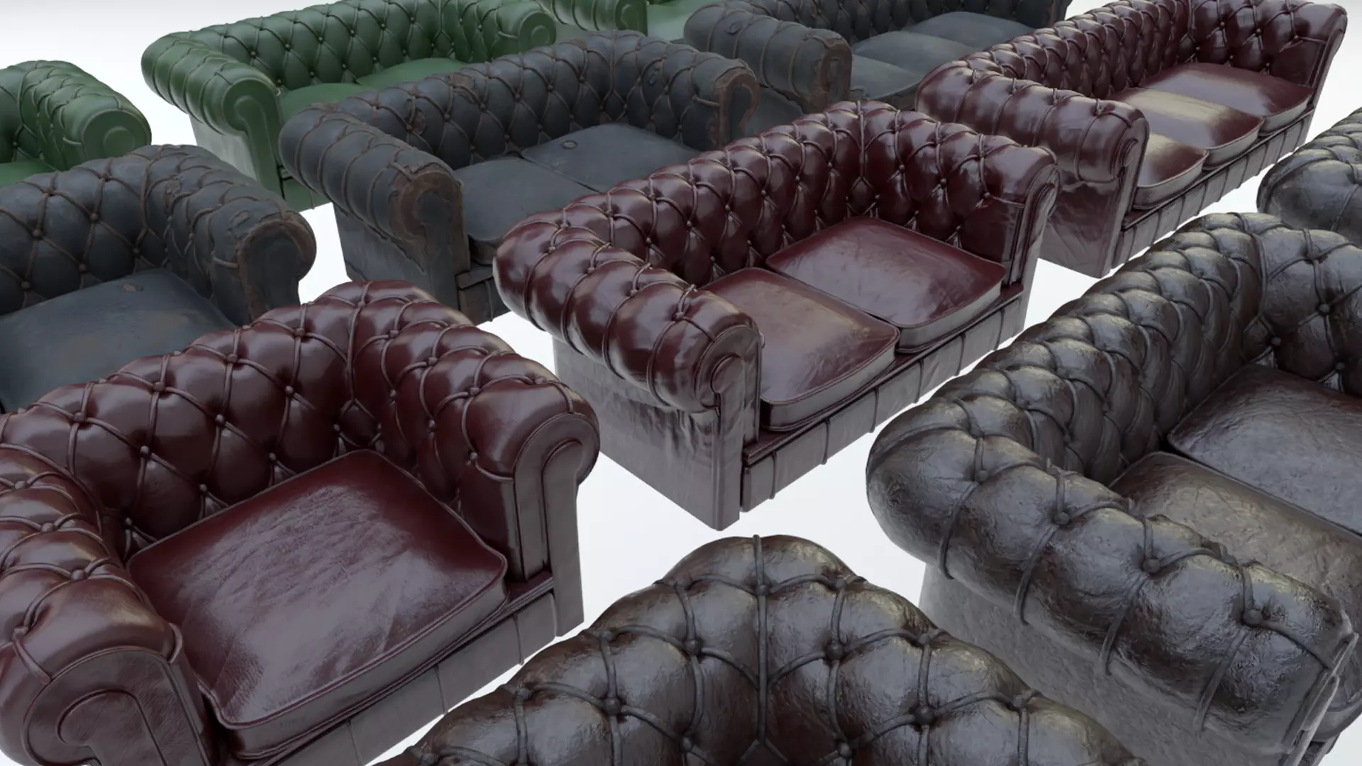 Low Poly PBR Chesterfields four leather chesterfield sofas Low-poly 3D model_0