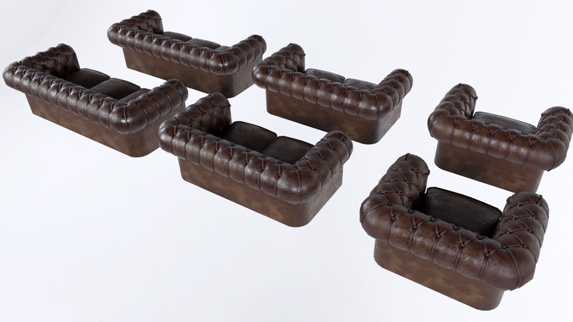 Low Poly PBR Chesterfields four leather chesterfield sofas Low-poly 3D model_10