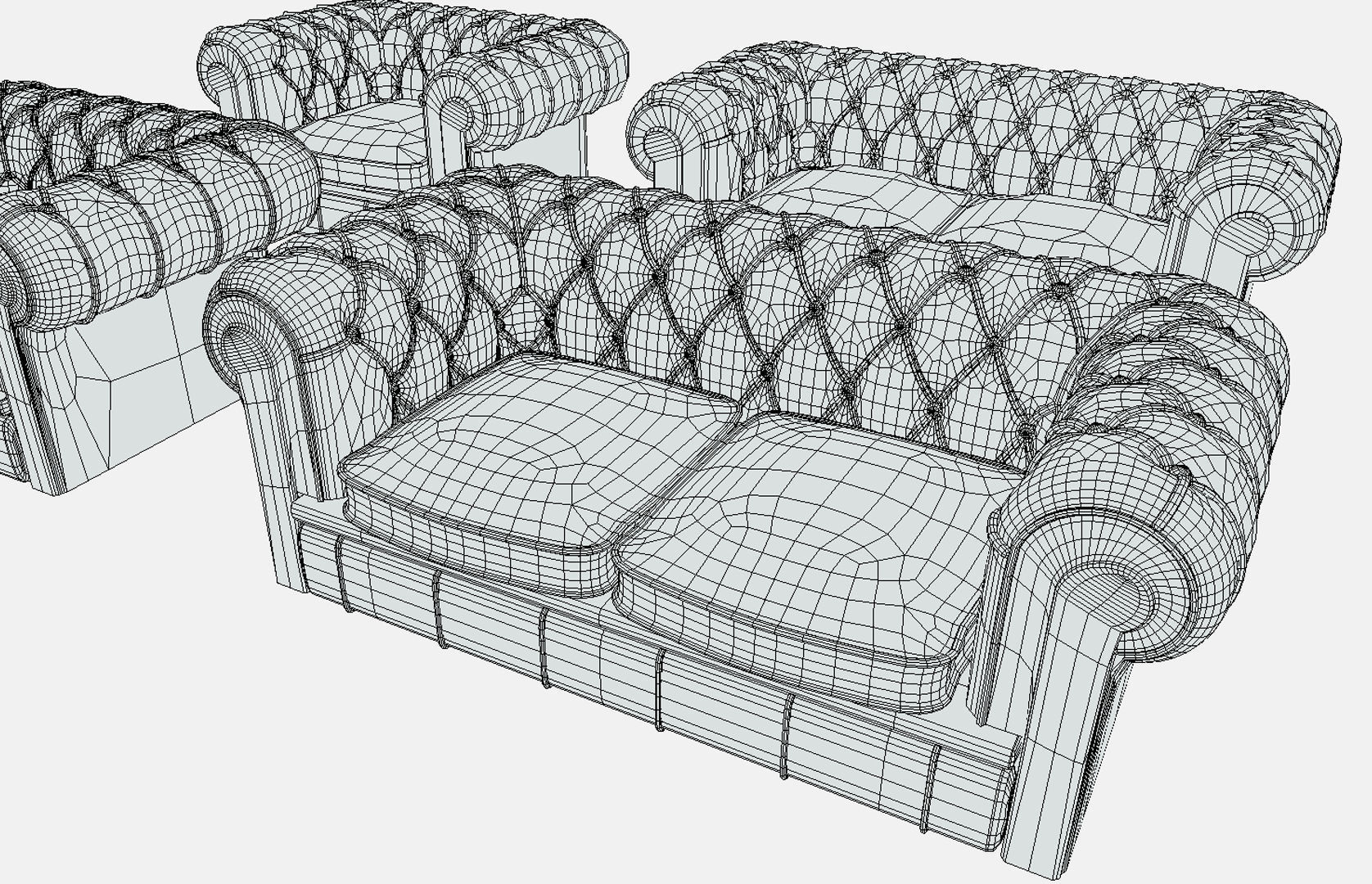Low Poly PBR Chesterfields four leather chesterfield sofas Low-poly 3D model_11