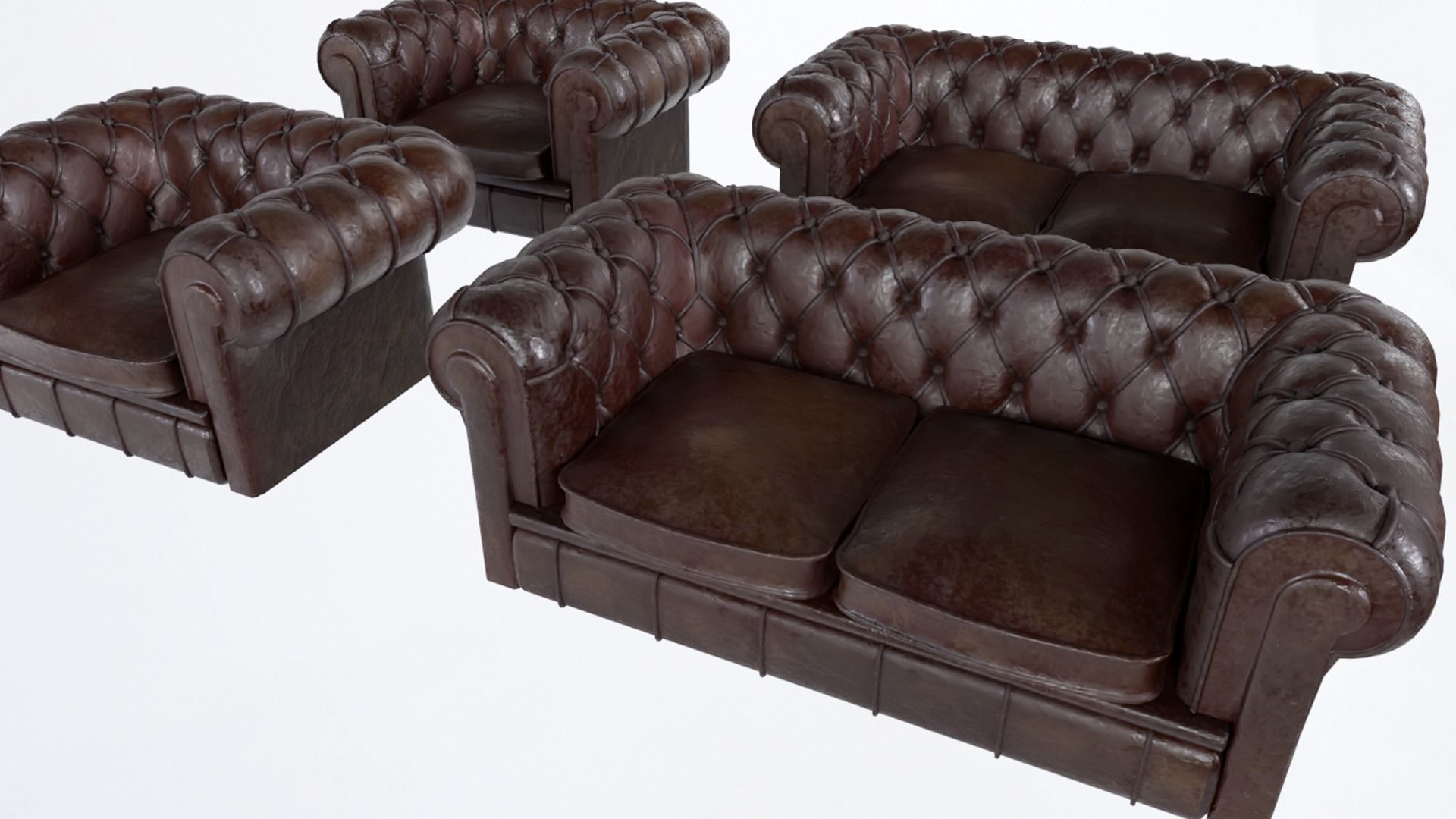 Low Poly PBR Chesterfields four leather chesterfield sofas Low-poly 3D model_9