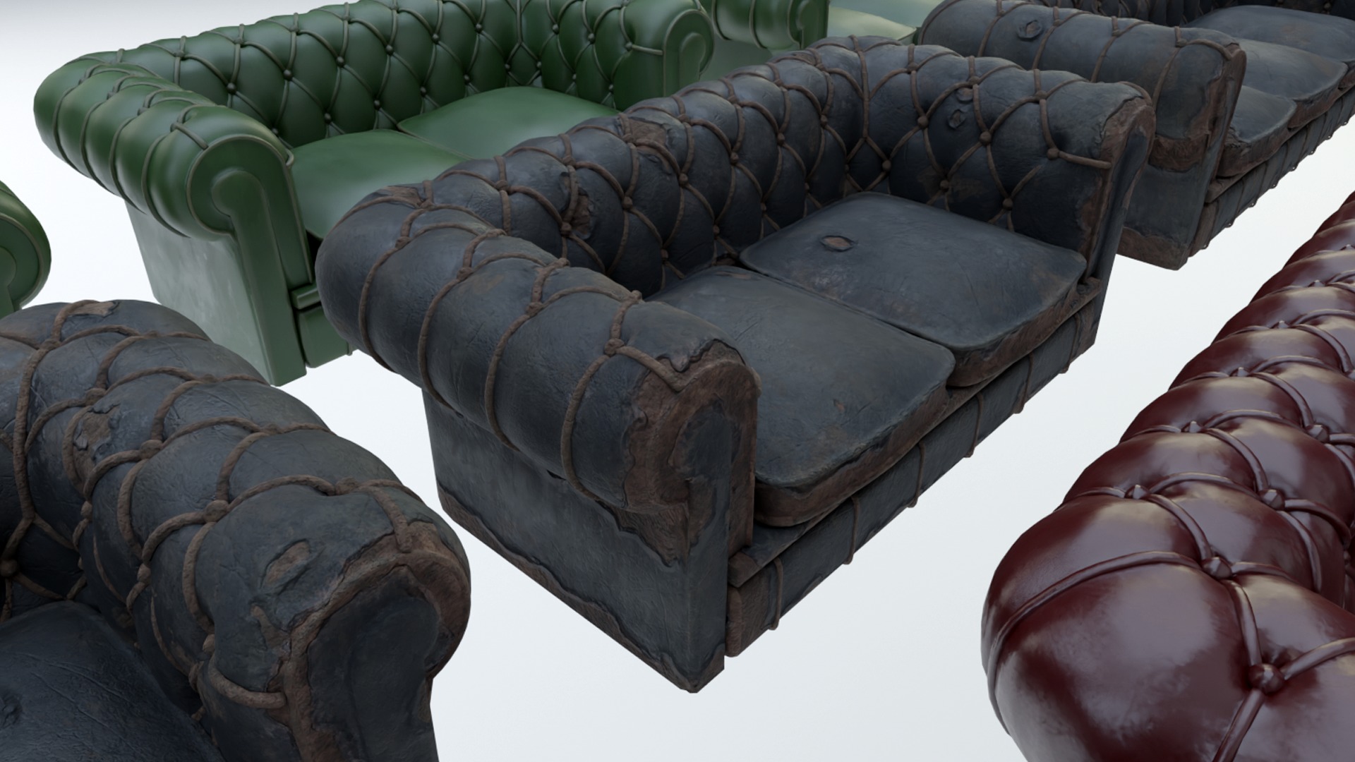Low Poly PBR Chesterfields four leather chesterfield sofas Low-poly 3D model_3