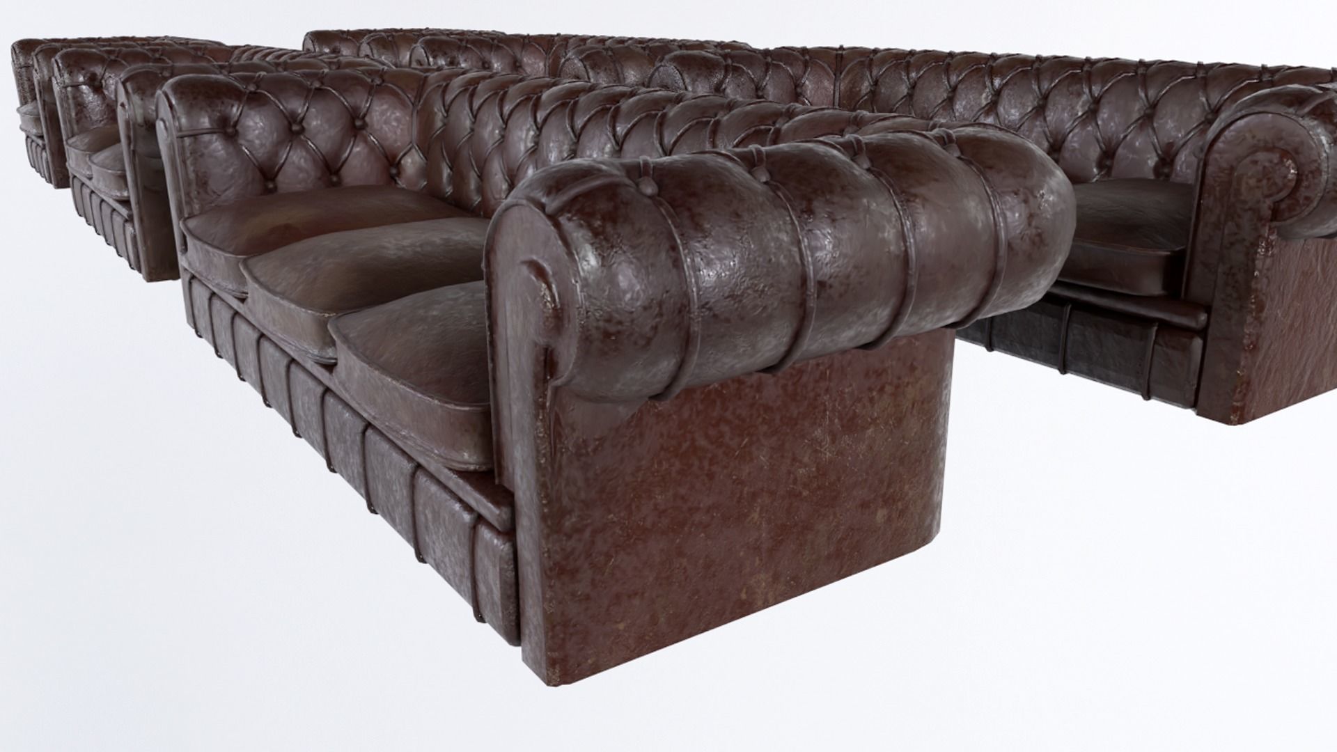 Low Poly PBR Chesterfields four leather chesterfield sofas Low-poly 3D model_1
