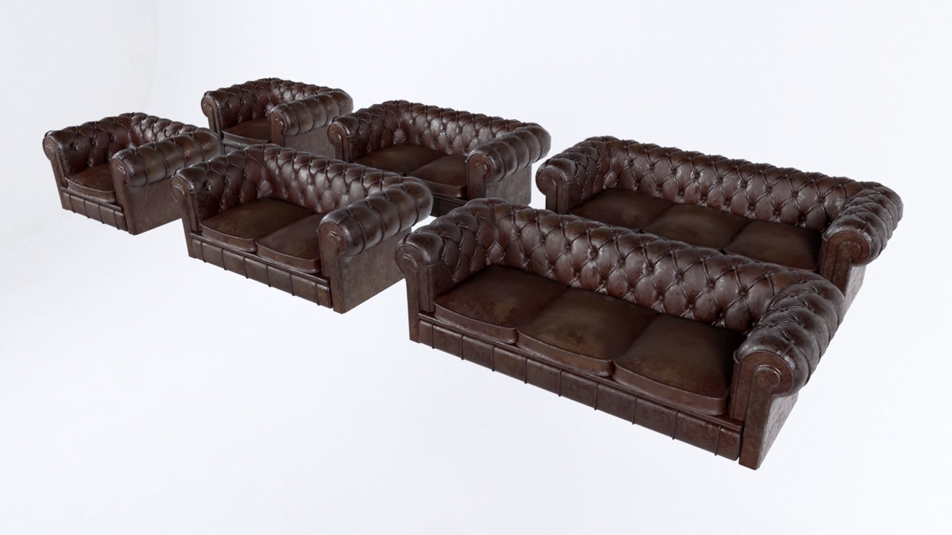 Low Poly PBR Chesterfields four leather chesterfield sofas Low-poly 3D model_6