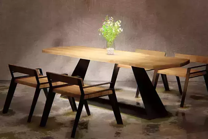 Wood and Steel Chair and Table