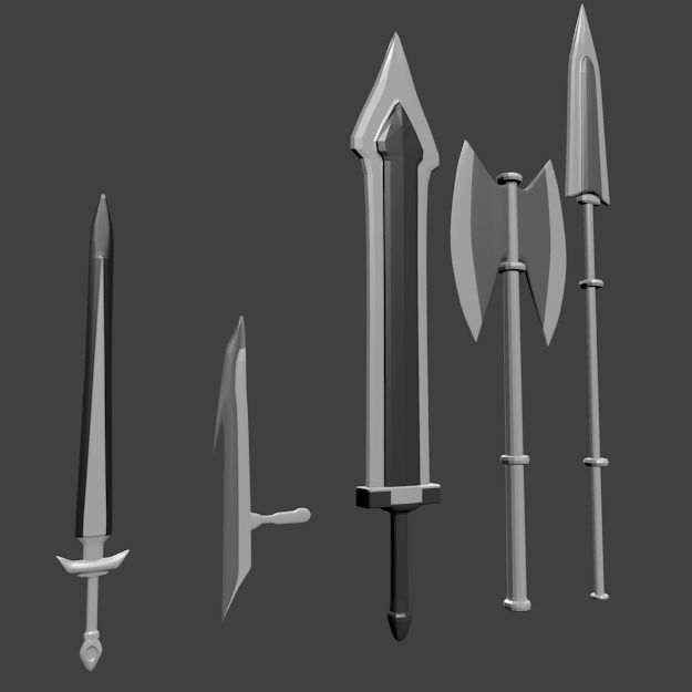 Set Weapon different swords Low-poly 3D model_2