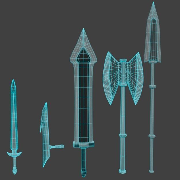 Set Weapon different swords Low-poly 3D model_4